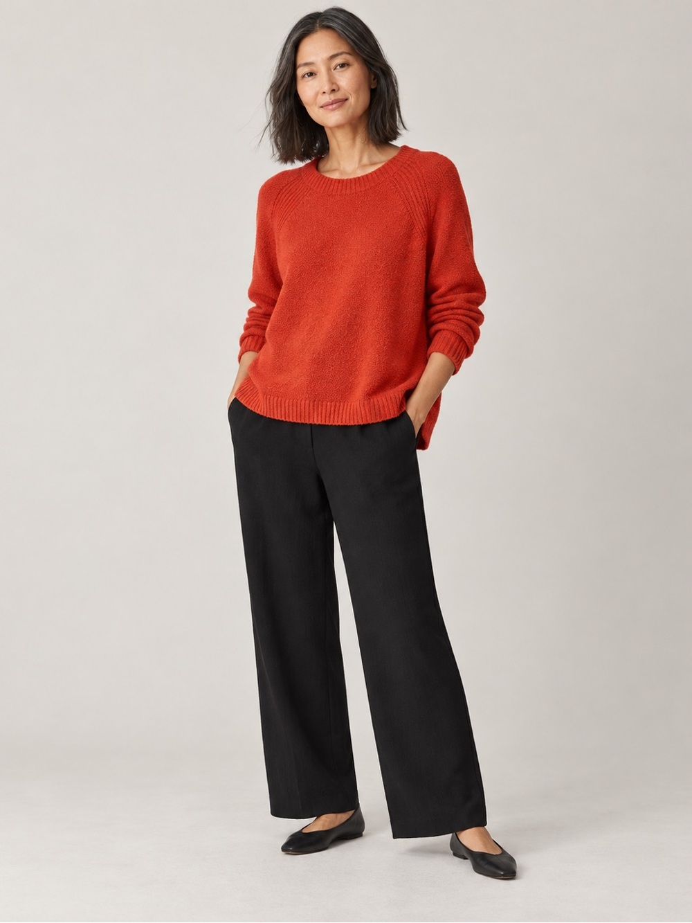 Eileen Fisher Cozy Scoop Neck Sweater in Burnt Orange Size Small Organic Cotton